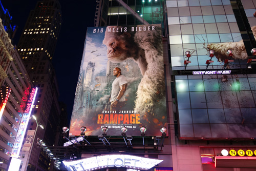Rampage Movie Billboard starring the Rock, Times Square 2018