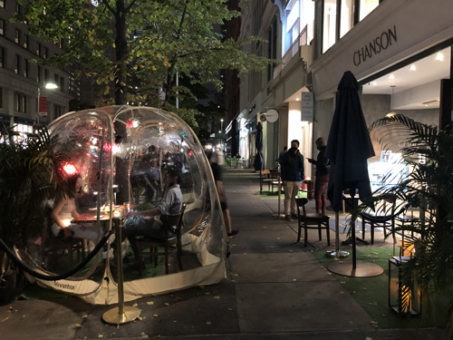 Dining in a bubble at Chanson in Flatiron, NYC